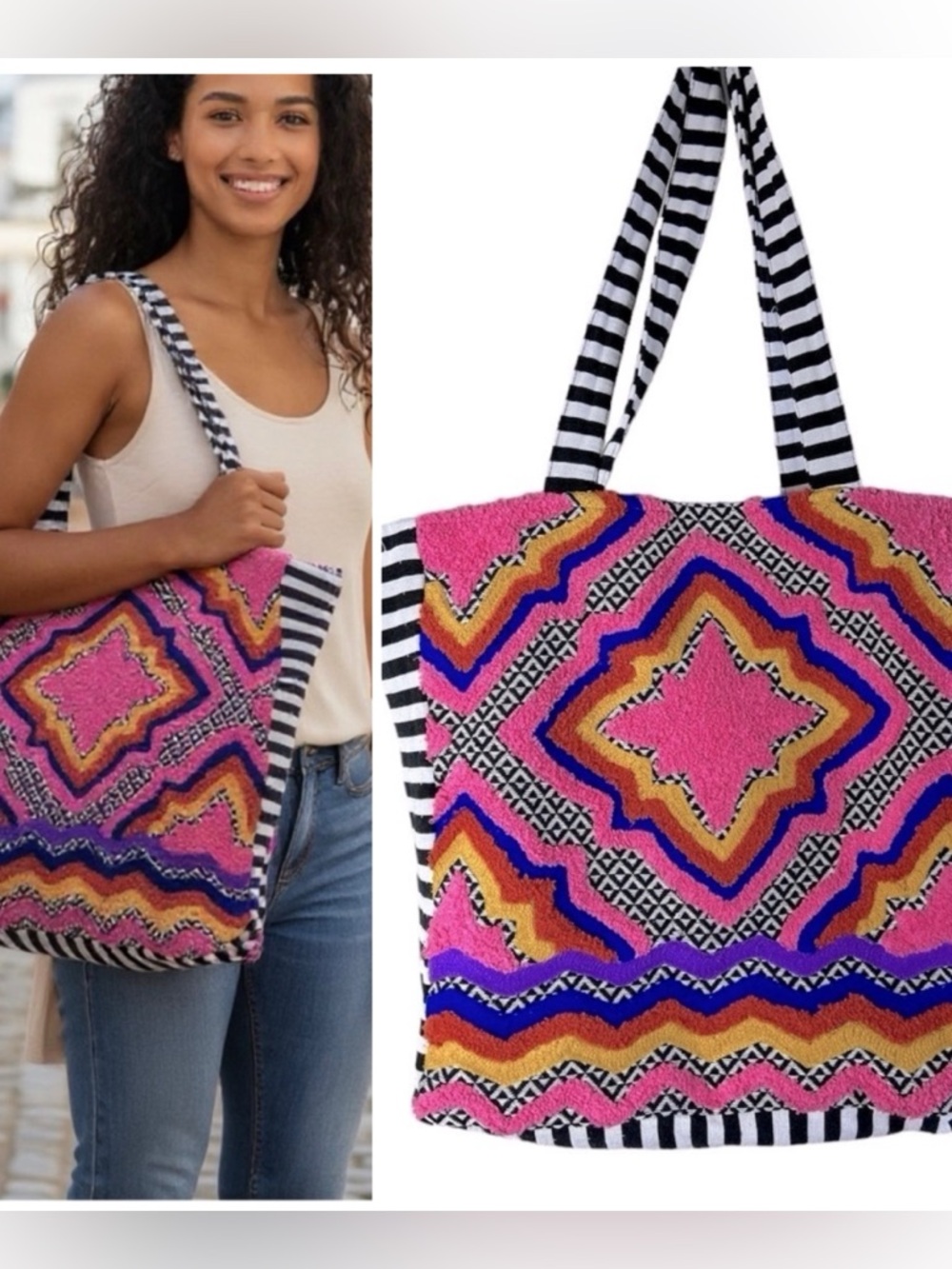 Boho Western Style Vibrant Statement Colorful Fun Tote Travel, multi purpose